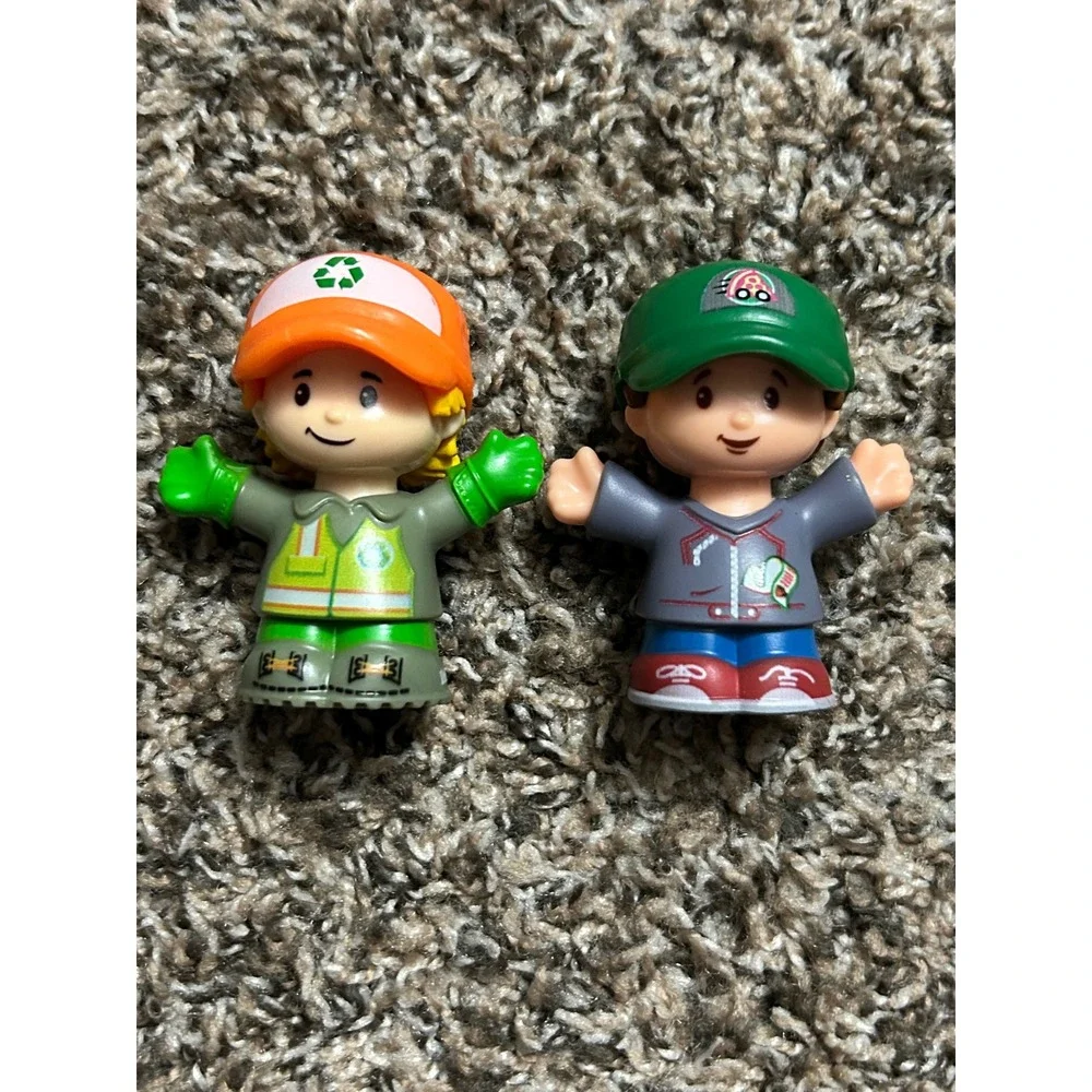 Fisher Price Little People Figures Recycling Worker and Boy in Green Hat Set